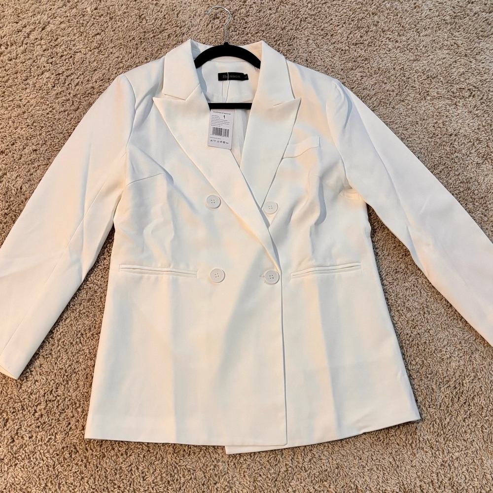 Women's White Double-Breasted Blazer